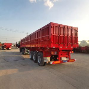 3 Axle Red Side Wall Semi Trailer for Bulk Transport