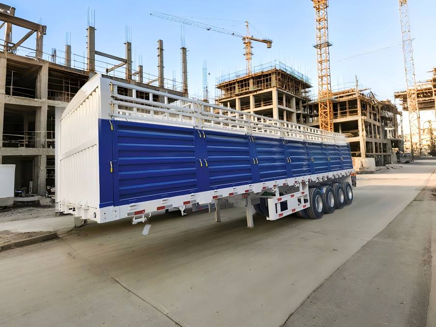 Cargo fence semi trailer long lock rod side door and reinforced fence structure for heavy duty cargo transportation